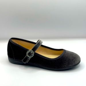 CHILDREN CHIC Classic Grey Velvet Mary Janes with Rhinestone bejeweled clasp